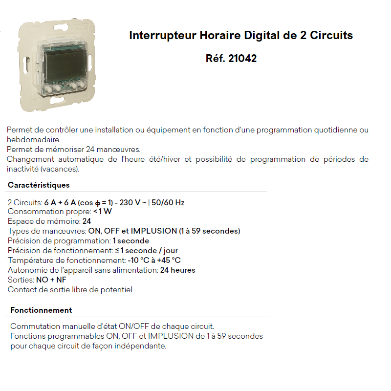 Mécanisme Interrupteur Horaire Digital - 2 Circuits