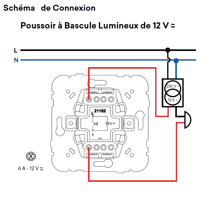 Mécanisme Poussoir à bascule Lumineux - 12V