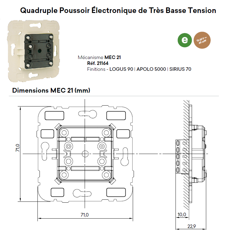 Mécanisme de Poussoir Quadruple de Très Basse Tension