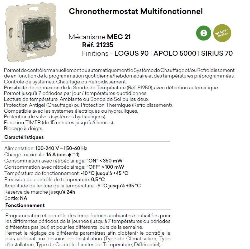 Mécanisme de Chronothermostat Multifonctionnel