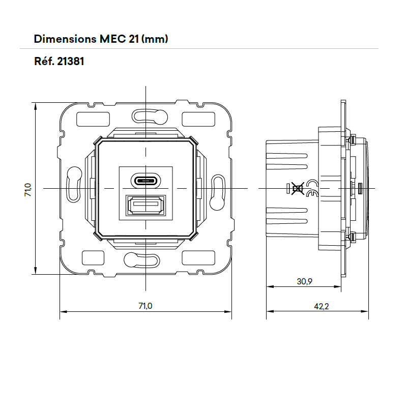 Mécanisme de Chargeur double USB Type A + Type C