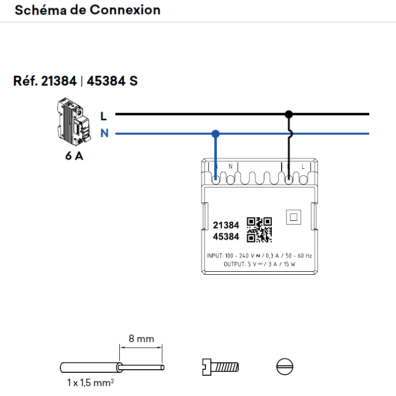 Double Chargeur USB Sorties à 20° Type A - 2 Modules Quadro 45