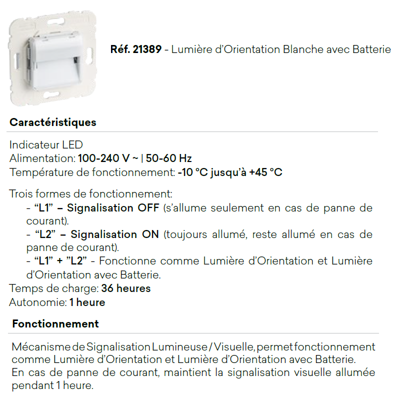 Mécanisme de Lumière d'Orientation avec Batterie