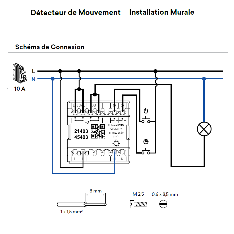 Détecteur de Mouvement Mural 400W - 2 Modules Quadro 45
