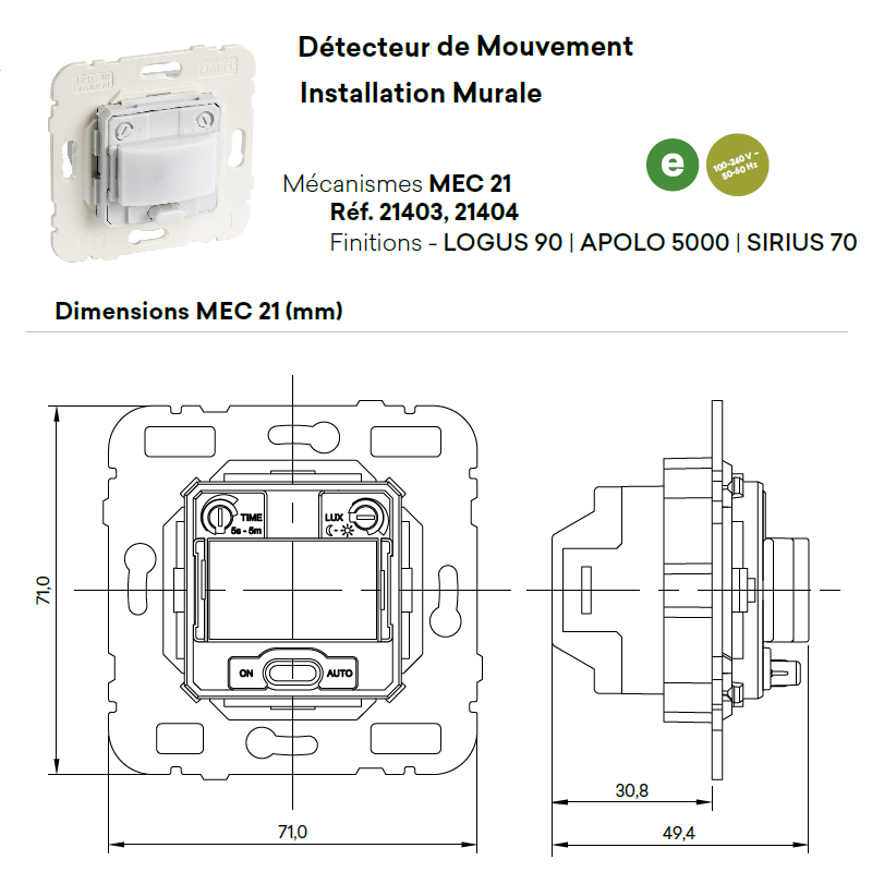 Mécanisme de Détecteur de Mouvement - Installation Murale 400W