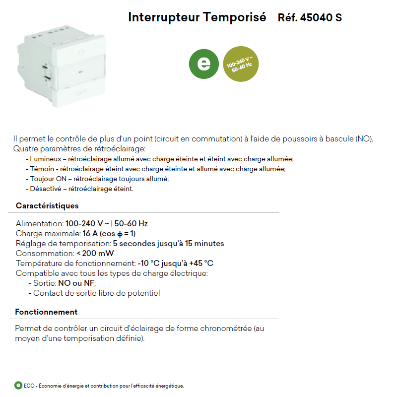 Interrupteur Temporisé Quadro 45 - 2 Modules