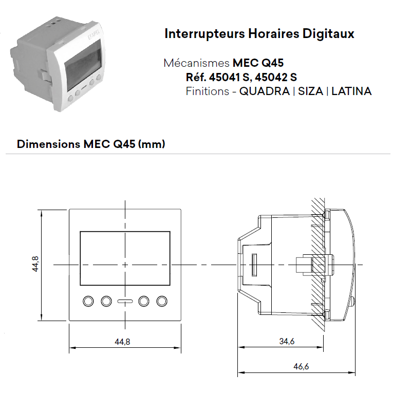 Interrupteur Horaire Digital 1 Circuit - 2 Modules Quadro 45