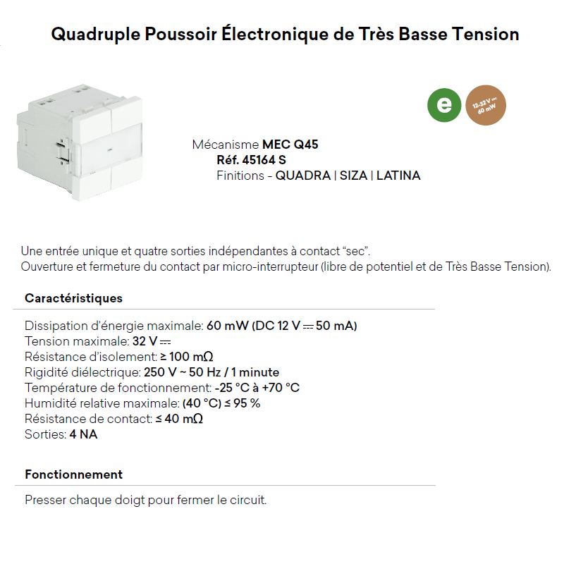 Poussoir Quadruple TBT Semi-Assemblé QUADRO 45 - 2 Modules