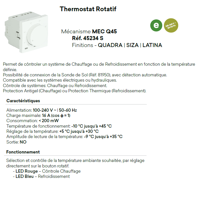 Thermostat Rotatif Quadro 45 - 2 Modules