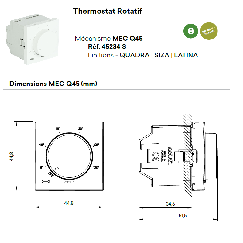 Thermostat Rotatif Quadro 45 - 2 Modules