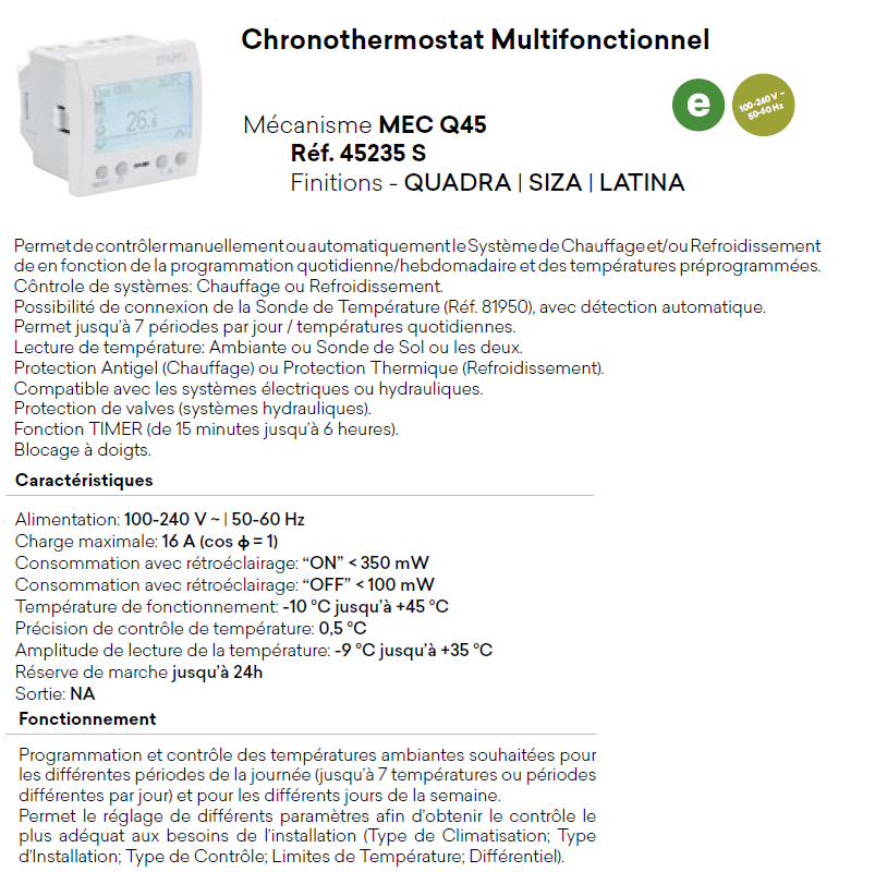 Chronothermostat Multifonctionnel 2 Modules - QUADRO 45