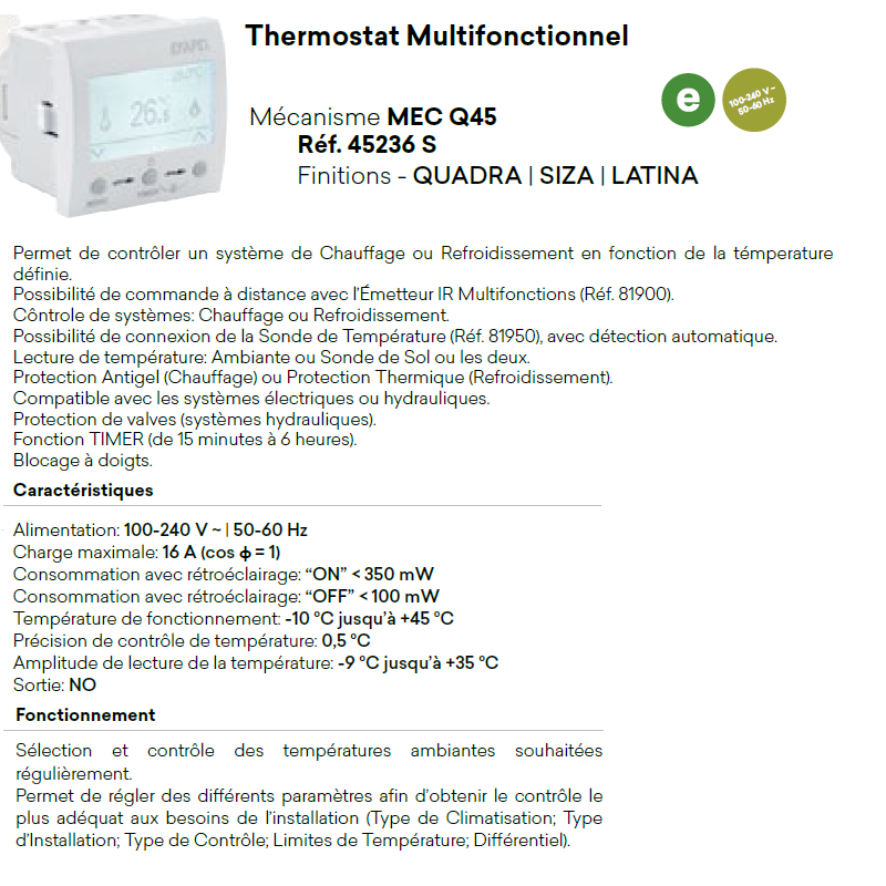Thermostat Multifonctionnel 2 Modules - QUADRO 45