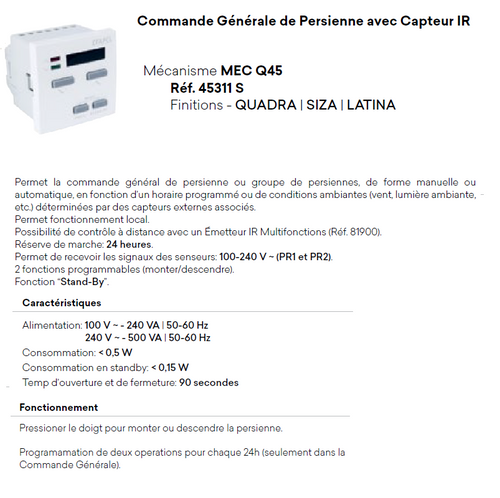 Commande Générale de Persienne avec Capteur IR - 2 Modules QUADRO45