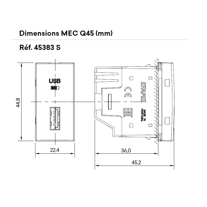 Chargeur USB Type A - 1 Module Quadro 45