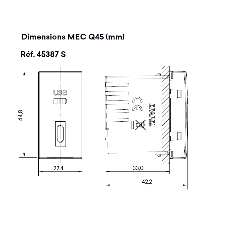 Chargeur USB Type C - 1 module