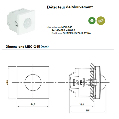 Détecteur de Mouvement de 1000W - 2 Modules QUADRO 45