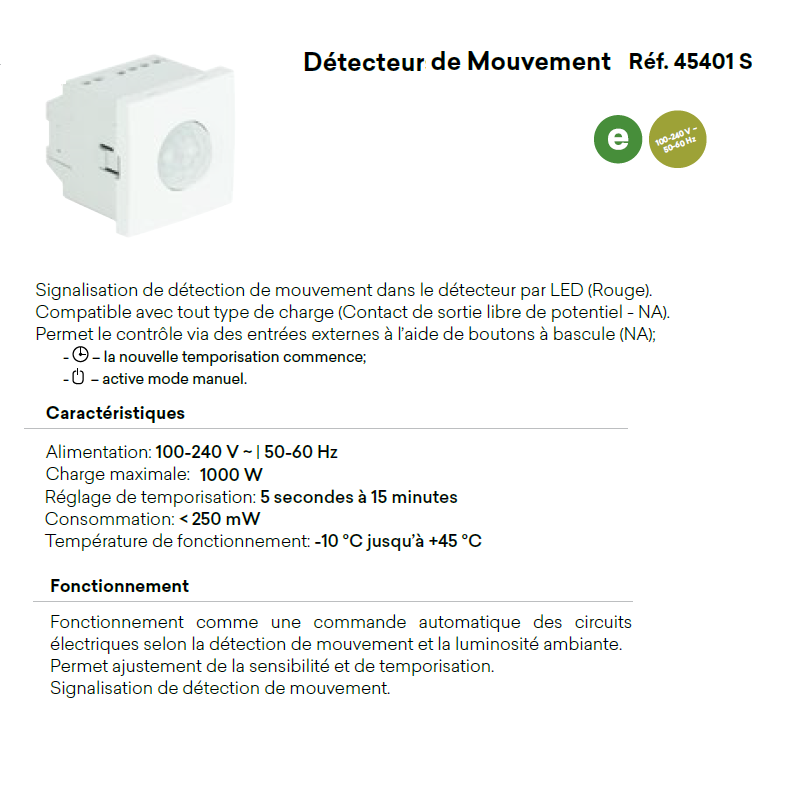 Détecteur de Mouvement de 1000W - 2 Modules QUADRO 45
