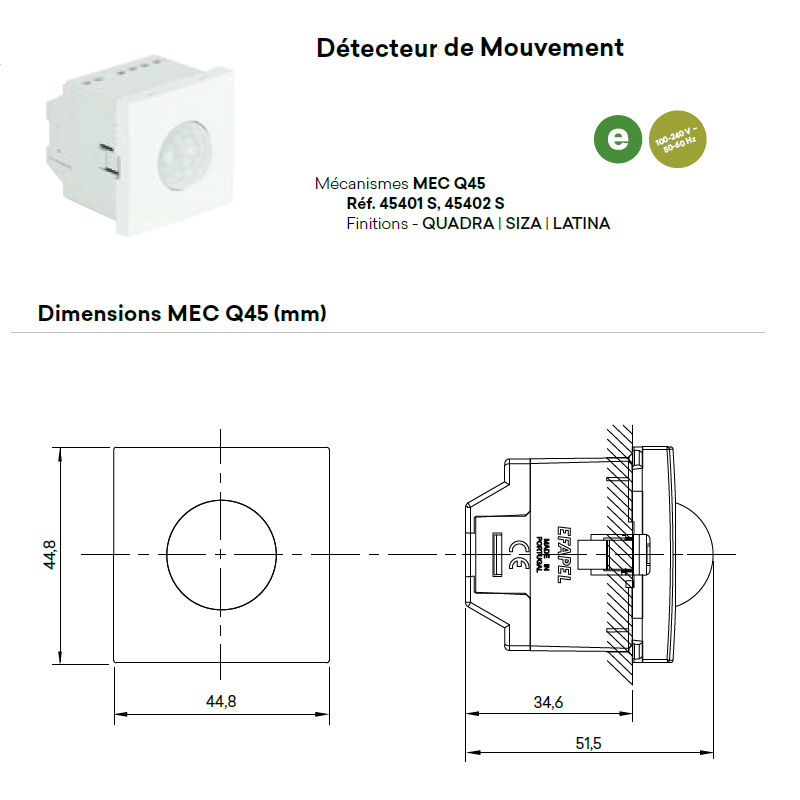 Détecteur de Mouvement de 400W - 2 Modules QUADRO 45