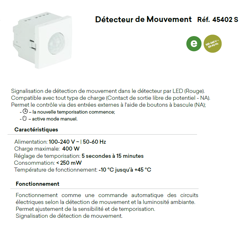 Détecteur de Mouvement de 400W - 2 Modules QUADRO 45