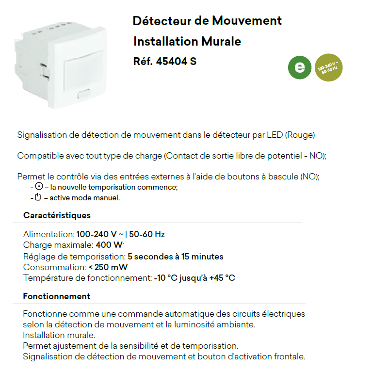 Détecteur de Mouvement Mural 400W - 2 Modules Quadro 45