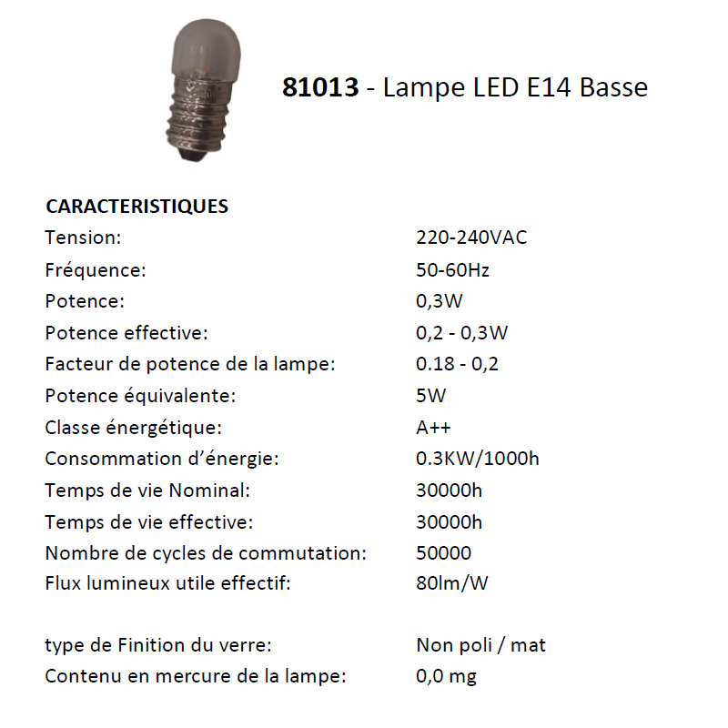 Lampe LED E14 pour Voyant de Balisage