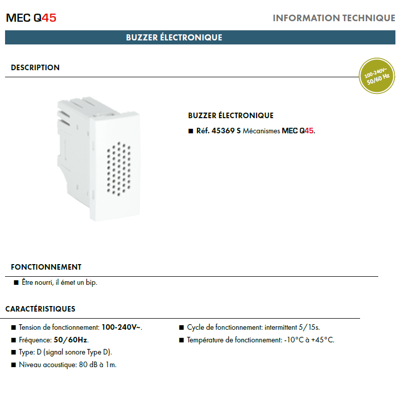 Buzzer électronique - 1 Module MEC Q45
