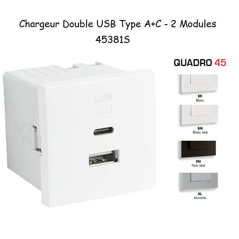 Chargeur Double USB Type A + Type C - 2 Modules