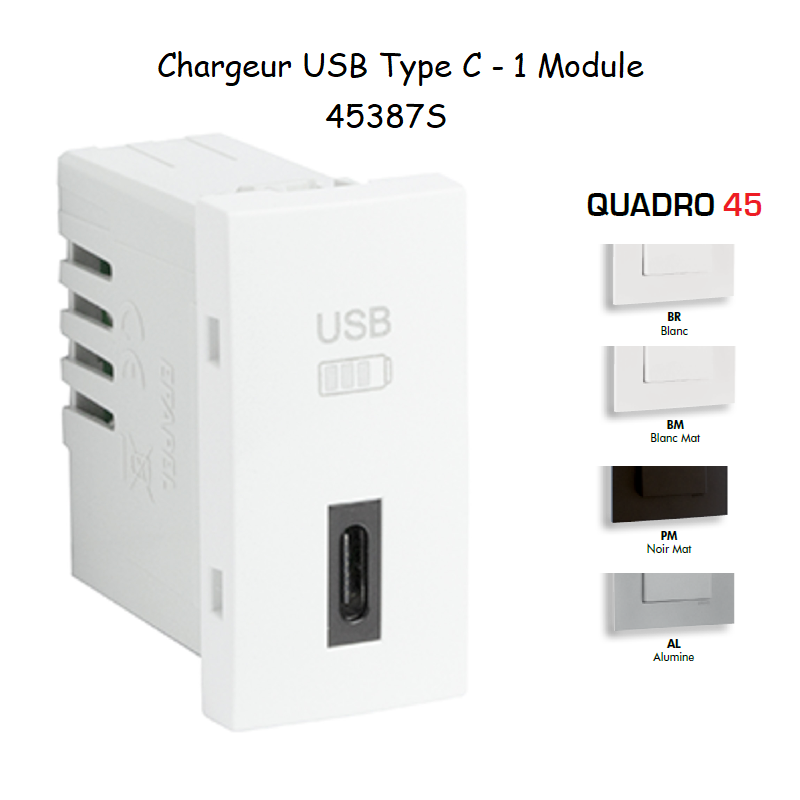Chargeur USB Type C - 1 module