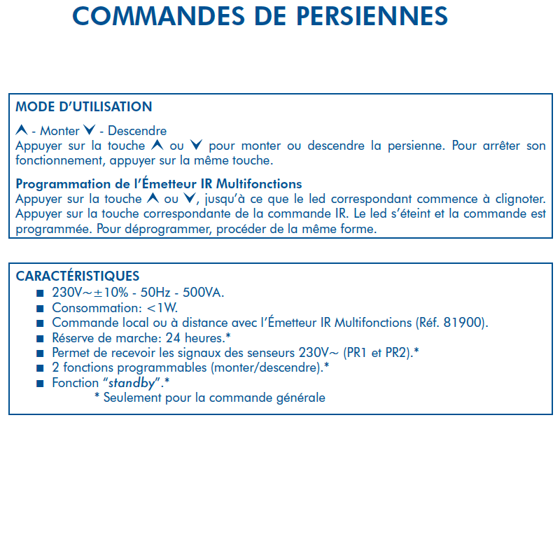 Commande Locale de Persienne avec Capteur IR - 2 Modules Quadro 45