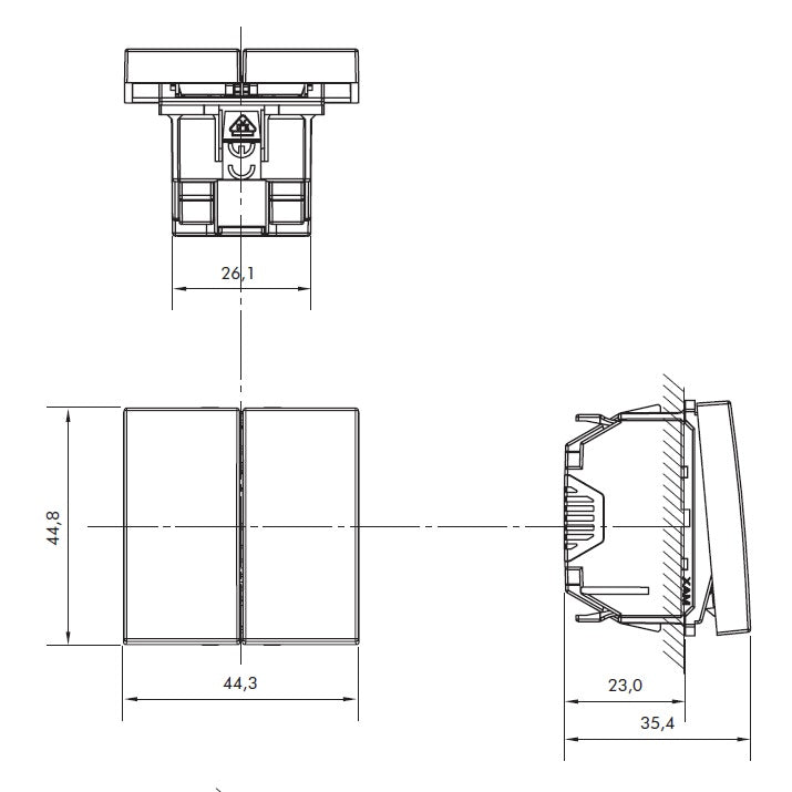 Poussoir à Bascule (NO+NF) Semi-Assemblé - 2 Modules QUADRO 45