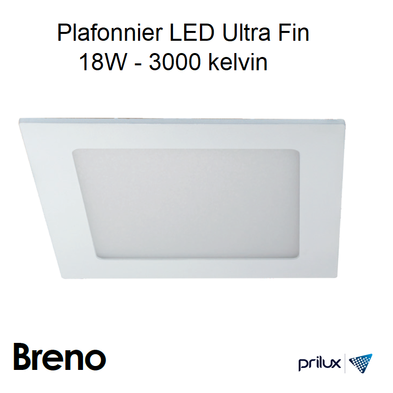 Downlight Ultra Fin Carré 18W 3000 kelvin - Breno SQ Alu