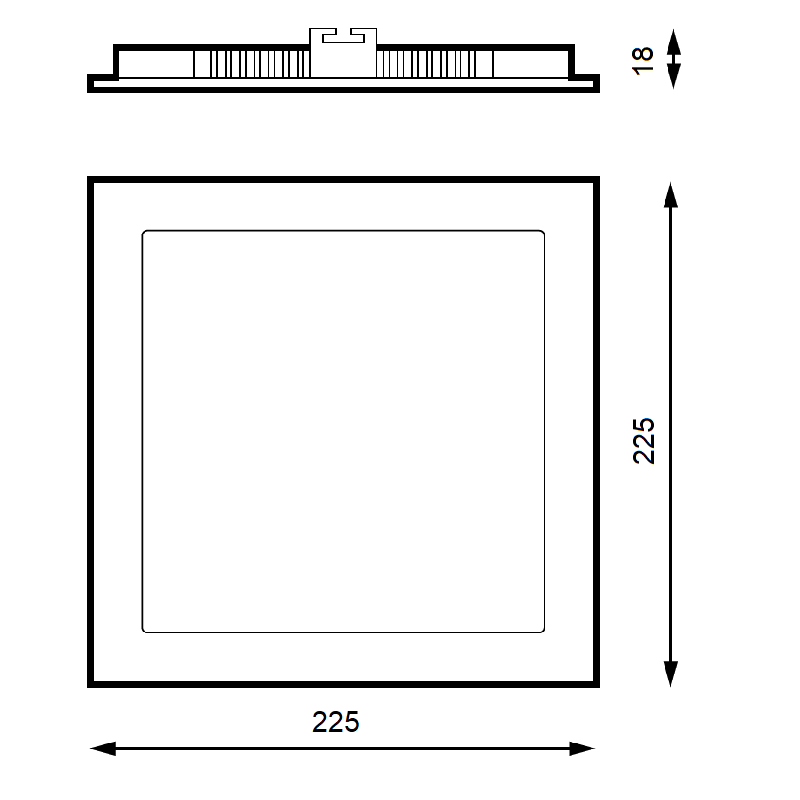 Downlight Ultra Fin Carré 18W 3000 kelvin - Breno SQ Alu