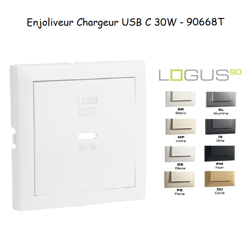 Enjoliveur de chargeur USB C Power Delivery 30W LOGUS 90