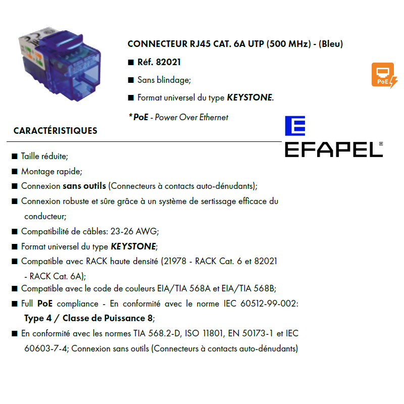 Mécanisme de Prise Informatique RJ45 Cat. 6A UTP