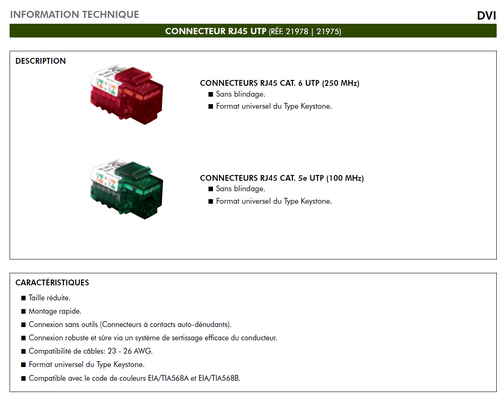 Connecteur RJ45 Cat. 5e UTP (100 MHz)