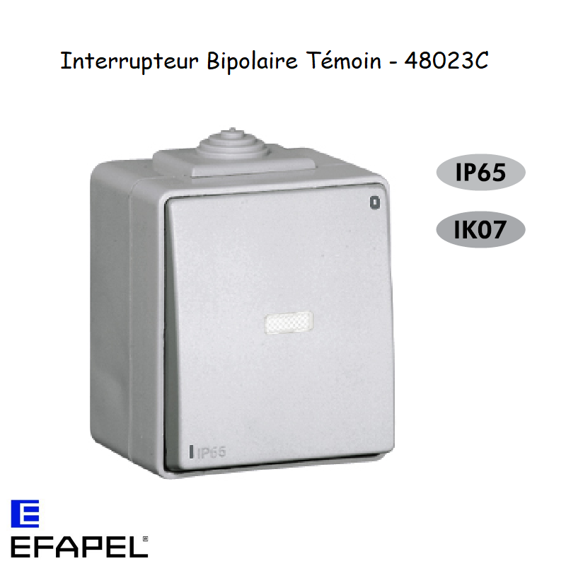 Interrupteur Bipolaire Témoin IP65 Gris ou Blanc