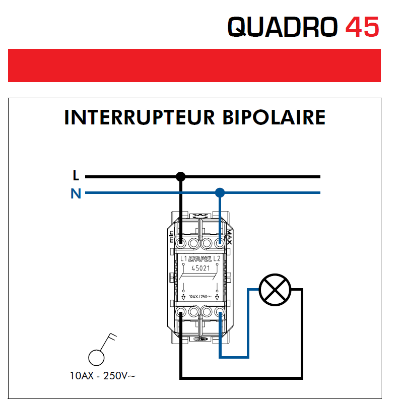Interrupteur Bipolaire Semi-Assemblé QUADRO45 - 1 Module