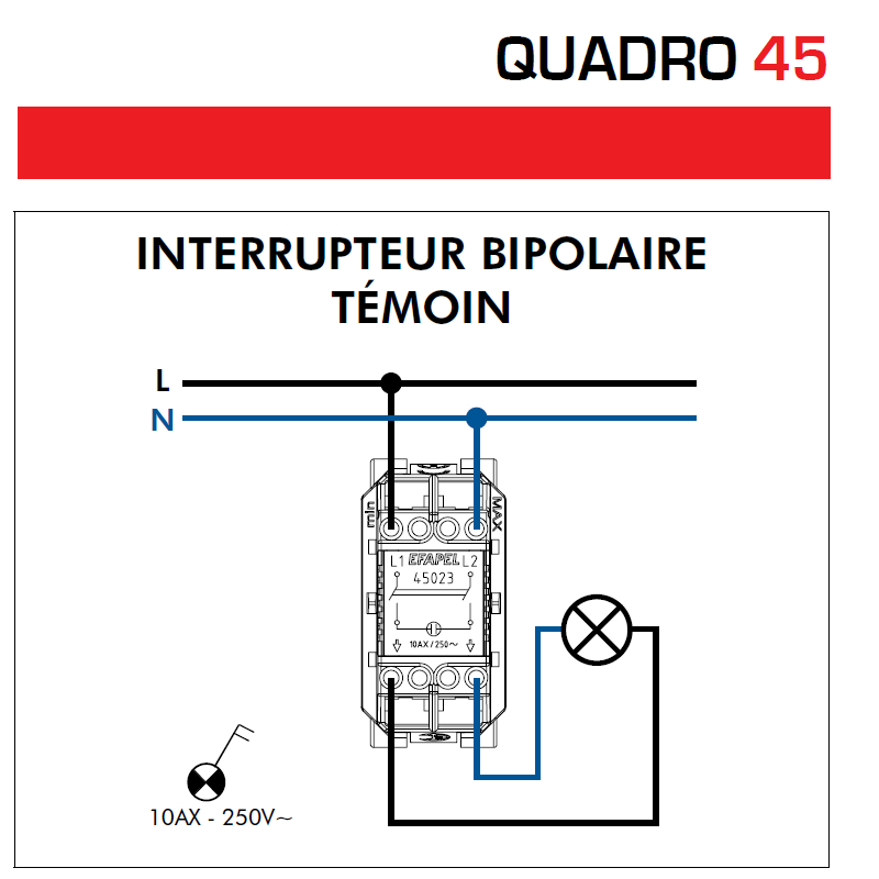 Interrupteur Bipolaire Témoin Semi-Assemblé QUADRO45 - 1 Module