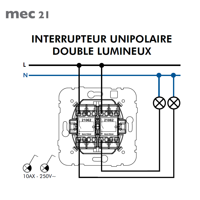 Mécanisme Interrupteur Double Unipolaire Lumineux
