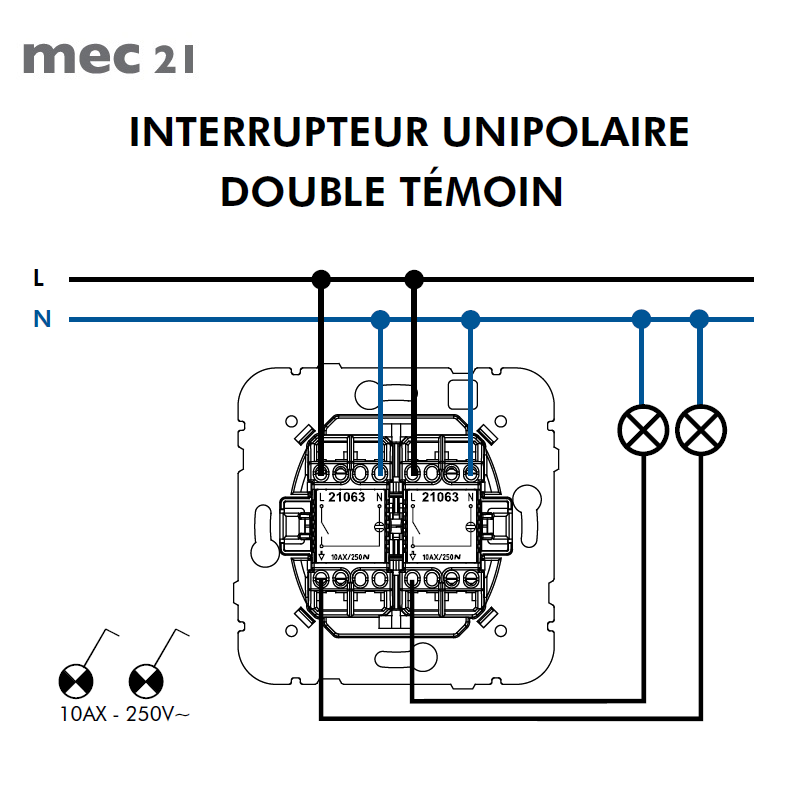 Mécanisme Interrupteur Double Unipolaire Témoin