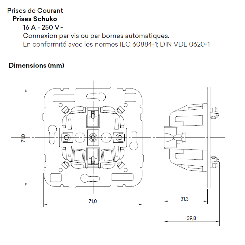 Mécanisme de Prise de Courant Schuko Connexion par Vis