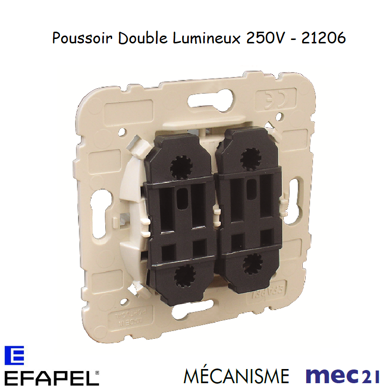 Mécanisme de Poussoir à Bascule Double Lumineux - 250V~
