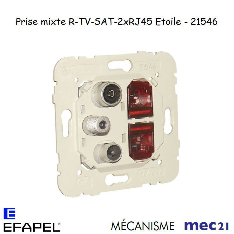 Mécanisme Prise R-TV-SAT-2xRJ45 Cat.6 UTP Etoile