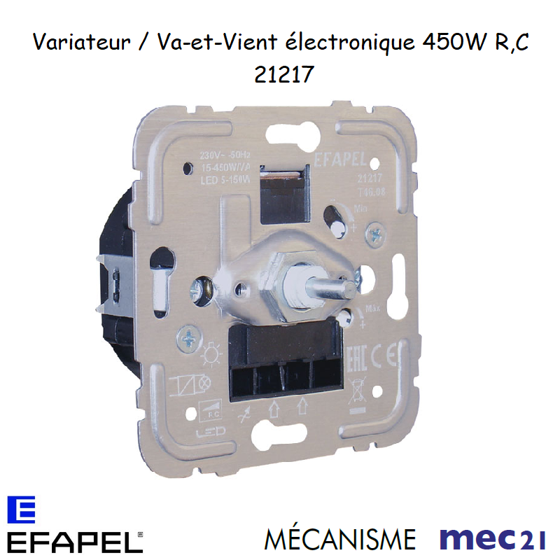 Mécanisme de Variateur/Va-et-Vient Electronique Lampes Basse Consommation 450W/VA R,C