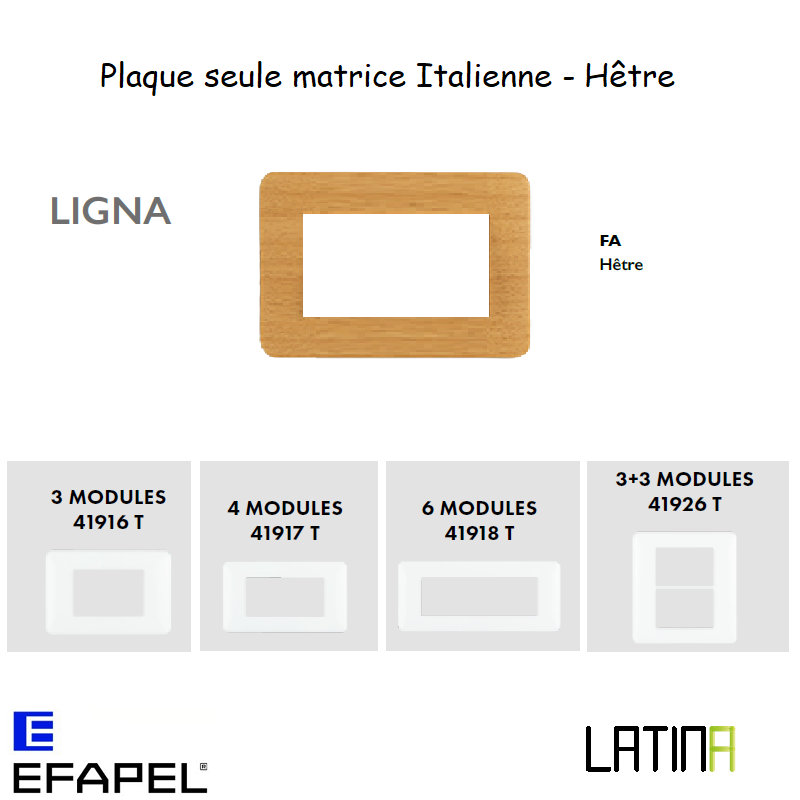 Plaque LATINA LIGNA Matrice Italienne 3 à 6 Modules - HETRE