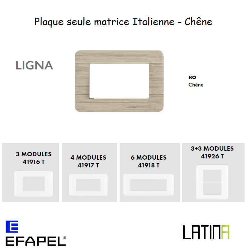Plaque LATINA LIGNA Matrice Italienne 3 à 6 Modules - CHENE