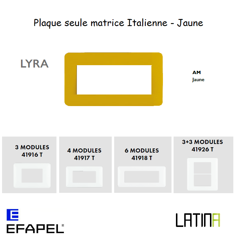 Plaque LATINA LYRA Matrice Italienne 3 à 6 Modules - JAUNE
