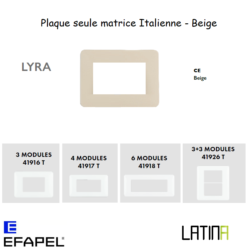 Plaque LATINA LYRA Matrice Italienne 3 à 6 Modules - BEIGE