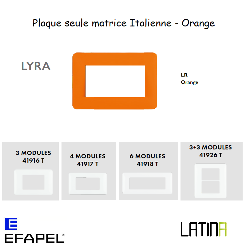 Plaque LATINA LYRA Matrice Italienne 3 à 6 Modules - ORANGE