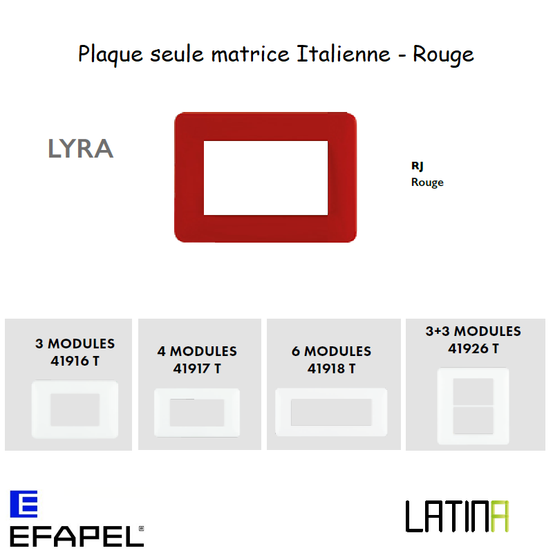 Plaque LATINA LYRA Matrice Italienne 3 à 6 Modules - ROUGE